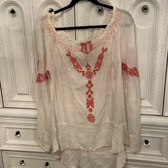 Free People Cream and Red Embroidered Blouse - Picture 2 of 8